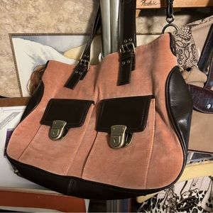 Satchel Style Purse by The Limited. Dark Dusty Rose Suede w/ Dark Brown Leather